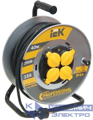 Удлинитель на метал. катушке 4х40м с заземл. 16А IP44 Professional УК40 КГ 3х2.5 термозащита IEK WKP17-16-04-40-44