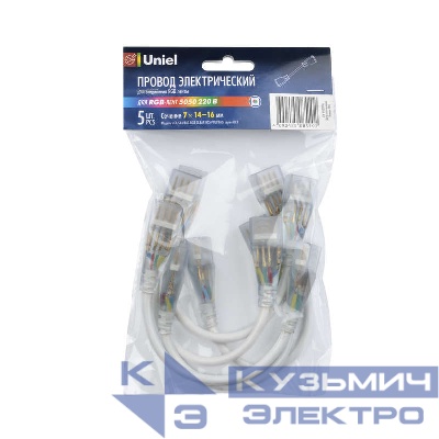 Соединитель (провод) UCX-SK4/B67-RGB CLEAR 005 POLYBAG для светодиодных лент 220В 5050 4 контакта прозр. (уп.5шт) Uniel 10832