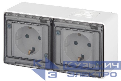 Розетка Эксперт 11-2504-01 2х2P+E гориз. IP55 шторки 16А-250В ОУ бел. Эра Б0063262