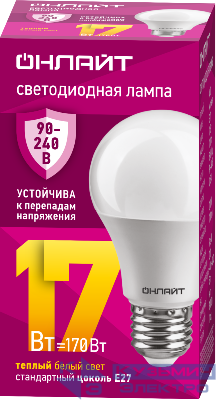 Лампа светодиодная 90 533 OLL-A60-17-230-2.7К-E27 17Вт грушевидная 2700К E27 90-240В PRO ОНЛАЙТ 90533