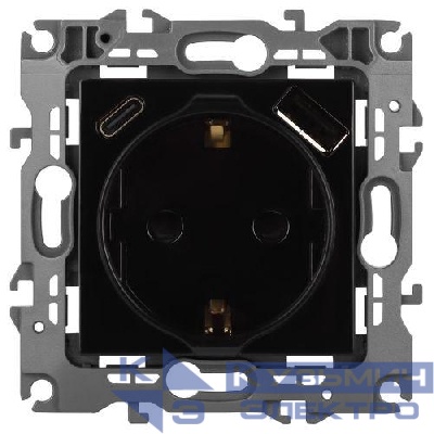 Розетка Эра12 12-4108-06 16А 250В 2P+E с USB type-A+C 5В-3А защ. шторки черн. Эра Б0067746