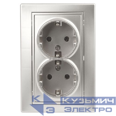 Розетка 2-м СП Plano 1-205-03 16А IP20 250В 2х2P+E Schuko алюм. Intro Б0053917