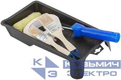 Набор для покраски дверей и окон (ванночка 290х150мм+валик полиакрил 100мм +малярнаялента 25ммх50м+кисти 25 38мм) FIT 03035