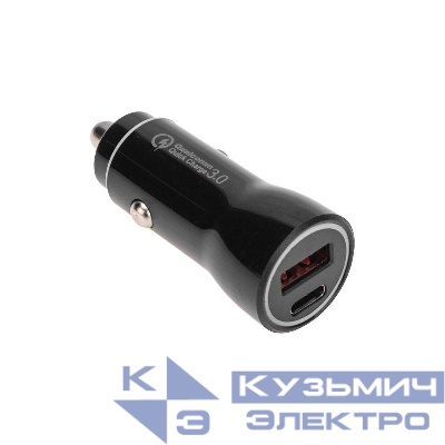 Автозарядка в прикуриватель АЗУ USB-A (QC 3.0)+USB-C (PD) 38Вт черн. Rexant 18-1200