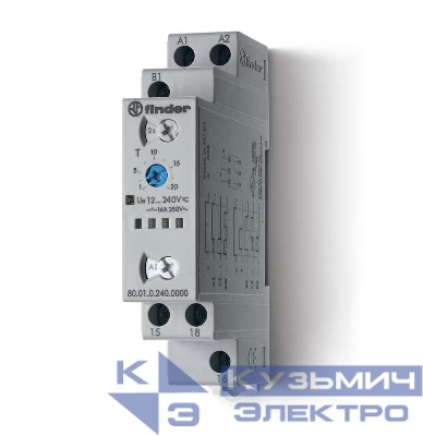 Таймер модульный мультифункциональный (AI DI SW BE CE DE) 12…240В AC/DC 1CO 16А 17.5мм регулировка времени 0.1с…24ч IP20 FINDER 800102400000
