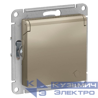 Розетка 1-м СП AtlasDesign 16А IP20 с заземл. защ. шторки с крышкой механизм шампань SE ATN000546