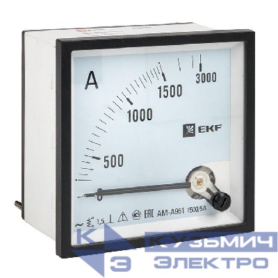 Амперметр аналоговый AM-A961 на панель 96х96 квадрат. вырез 1500А трансф. подкл. EKF am-a961-1500/ama-961-1500