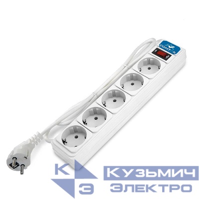 Удлинитель с сетевым фильтром 5х3м с заземл 10А IP20 2.2кВт ПВС 3х1 с выкл. бел. DOMTOK 2528