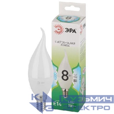 Лампа светодиодная GREEN LINE BXS-8W-840-E14 GL 8Вт свеча на ветру 4000К яркий свет бел. E14 Эра Б0067114