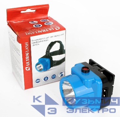 Фонарь аккумуляторный налобный LED5374 LED 1 режим 220В пластик. голуб. (бокс) Ultraflash 12427