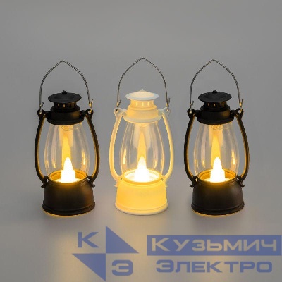 Фонарь декоративный 9.5см тепл. бел. со свечкой 3хLR1130 (в комплекте) корпус бел./красн./черн. Neon-Night 513-069