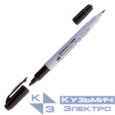 Маркер перманентный двухсторонний "Multi Marker Twin" 2мм/1мм пулевидный черн. Crown Б0048242