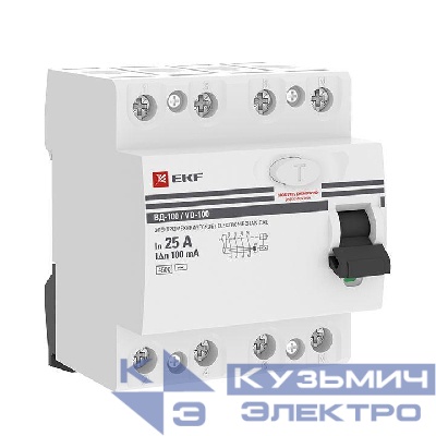 Выключатель дифференциального тока (УЗО) 4п 25А 100мА тип AC ВД-100 (электромех.) PROxima EKF elcb-4-25-100-em-pro