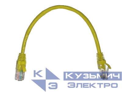 Патч-корд UTP4 cat 5e, 0,25м, ВС, LSZH, желтый, литой коннектор NETKO Optima