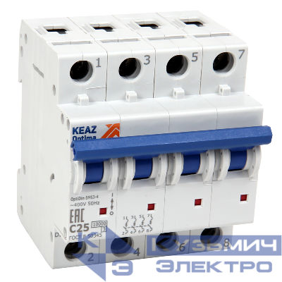 Выключатель автоматический модульный 4п C 16А 10кА OptiDin BM63-4C16-10-УХЛ3 КЭАЗ 262855