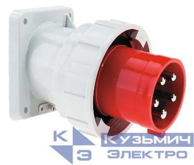 Вилка встраиваемая 63А 5п 3P+N+PE 6ч 400В IP67 фланец 107х100 Bals 27017
