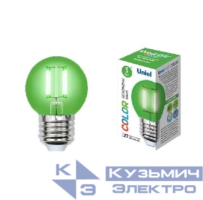 Лампа светодиодная LED-G45-5W/GREEN/E27 GLA02GR форма "шар" Air color зел. упак. картон Uniel UL-00002988