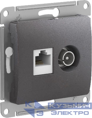 Розетка компьютерная + телевизионная 2-м Glossa RJ45 кат.5E + TV механизм графит SE GSL001389