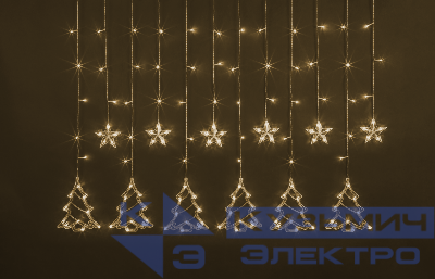Гирлянда светодиодная "Бахрома" "Звезды и елочки" 95 006 NGF-D033-01 2.5х1м WW IP20 Navigator 95006
