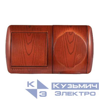 Блок ОП Nata (розетка евростандарт с заземл. с защ. крышкой + 1-кл. выкл.) IP20 вишня LEZARD 710-0600-170