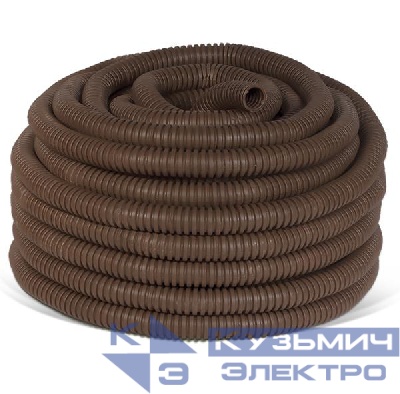 Труба гофрированная ПВХ легкая d16мм с протяжкой темн. дерево (уп.25м) Урал Пак ГФ-9104116-025