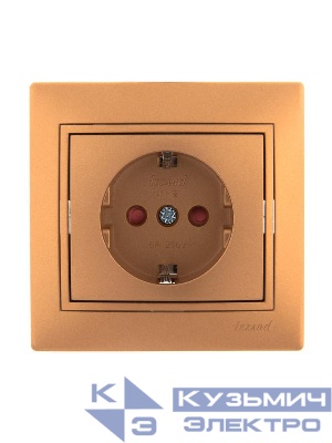 Розетка 1-м СП Mira 16А IP20 с заземл. защ. шторки со вставкой керамика зол. метал. LEZARD 701-1313-124