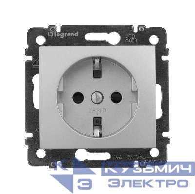 Розетка 1-м СП Valena 16А IP21 230/250В 2P+E с заземл. защ. шторки на винтах механизм алюм. Leg 770121
