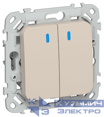 Выключатель 2-кл. СП FLITE ВС12-1-1-ФлЛ 10А с индикацией механизм льняной IEK FI-V20-1-10-1-K88