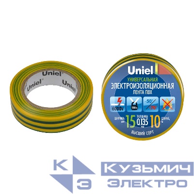 Лента изоляционная 0.135х15мм 10м UIT-135P 10/15/01 YGR желт./зел. Uniel 04516