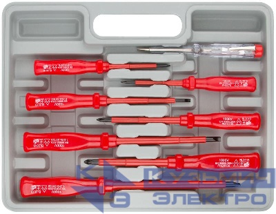 Набор отверток изолированных 1000 В CrV сталь пластик. ручки пластик. кейс 8шт+ 1 индикаторная FIT 56127