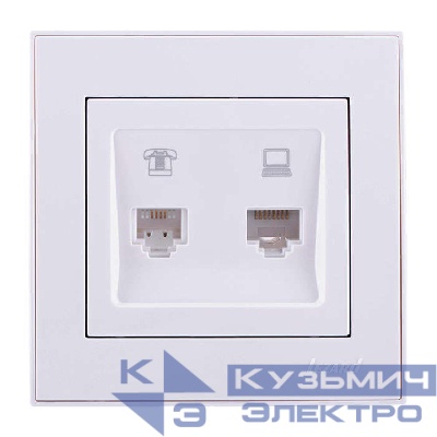 Розетка компьютерная 2-м СП Rain RJ45 бел. LEZARD 703-0202-141