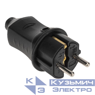 Вилка прямая влагозащ. 16А IP44 230В 2P+PE каучук черн. PROCONNECT 111-001-4