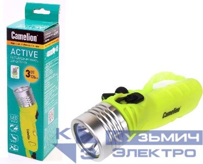 Фонарь LED51534 LED 3W SEOUL 30м 4хLR6 дайв. пласт+алюм. блистер желт. Camelion 13360