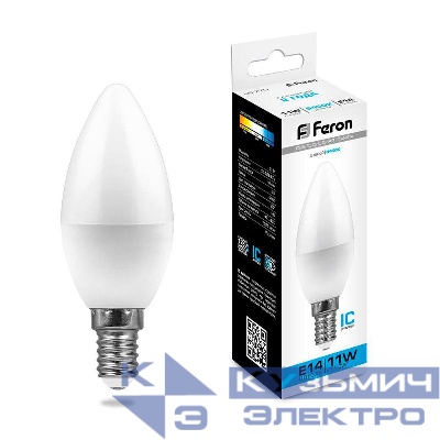 Лампа светодиодная LB-770 11Вт C37 свеча 6400К E14 230В FERON 25943