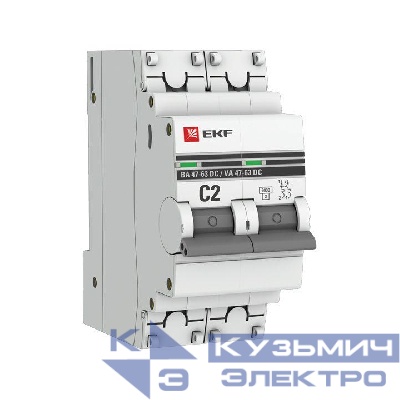 Выключатель автоматический модульный 2п C 2А 6кА ВА 47-63 DC PROxima EKF mcb4763-DC-2-02C-pro