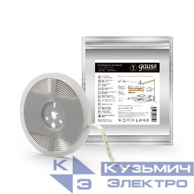 Лента светодиодная Elementary 5050/60-SMD 14.4Вт/м 3000К тепл. бел. IP20 510лм/м 12В 10мм (уп.5м) GAUSS 355000114