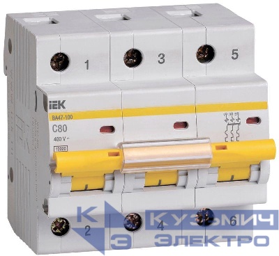 Выключатель автоматический модульный 3п C 80А 10кА ВА47-100 KARAT IEK MVA40-3-080-C
