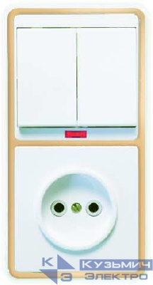 Блок БКВР-213 Бэлла (2-кл. выкл. с инд. + розетка) зол. Кунцево 5830