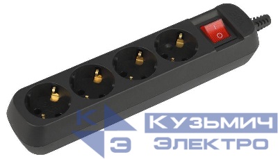 Колодка удлинителя 4-м с заземл. с выкл. черн. KX-4es-BЭра Б0061734