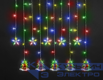 Гирлянда светодиодная "Бахрома" "Звезды и елки" 95 029 NGF-D037-06 3х0.6м RGBY IP20 Navigator 95029