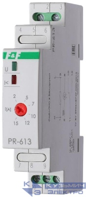 Реле тока PR-613 (2-15А сквозной канал монтаж на DIN-рейке 35мм 230В AC 16А 1НО IP20) F&F EA03.003.004