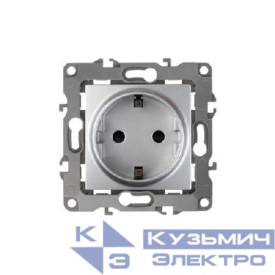 Розетка 1-м СП Эра12 12-2001-03 16А IP20 16AX 250В 2P+E Schuko без монтаж. лапок механизм алюм. Эра Б0014683