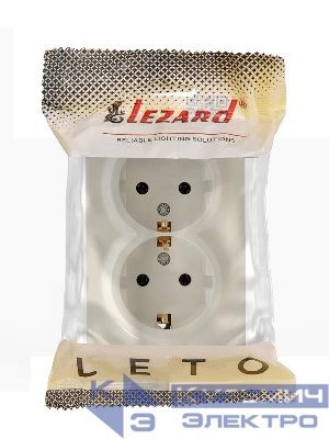 Розетка 2-м ОП LETO с заземл. закрытый корпус ПБТ крем LEZARD 752-0300-127B