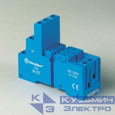 Розетка с винт. клеммами (с зажимной клетью) для реле 55.33 таймера 85.03 модули 86.00 99.02 в комплекте металлич. клипса 094.71 син. FINDER 9403SMA