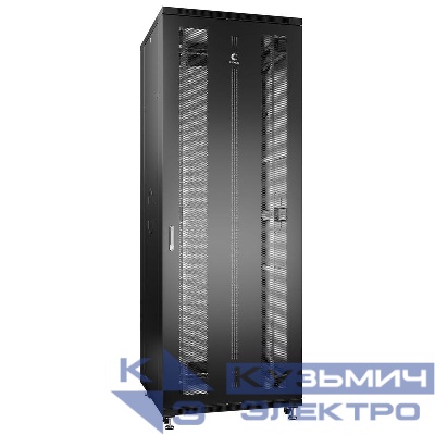 Шкаф монтажный телекоммуникационный напольн. ND-05C-47U80/80-BK 19дюйм 47U 800х800х2277мм для распределит. и серверн. оборудования; передн. и задн. перфорир. двери ручка с замком RAL 9004 черн. Cabeus 8569c