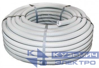 Труба гофрированная ПВХ гибкая тяжелая d32мм с протяжкой сер. (уп.50м) PROxima EKF tg-z-32-t