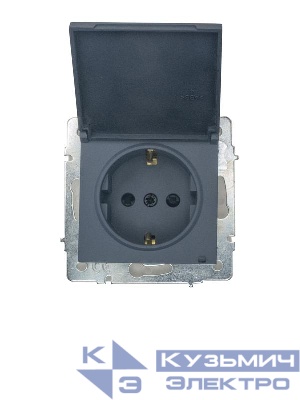 Розетка 1-м СП VESNA 16А IP44 с заземл. с крышкой ПБТ механизм графит. LEZARD 742-3488-123BIPCH