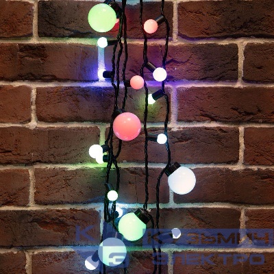 Гирлянда светодиодная "Мультишарики" 10м d17.5мм d23мм d45мм 80LED RGB 10Вт 220-240В IP65 провод ПВХ черн. Neon-Night 303-589