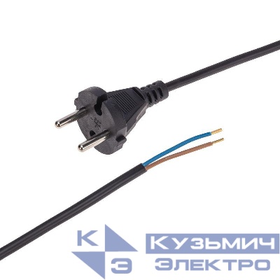 Шнур электрический с прямой вилкой 10А 2200Вт ПВС 2х0.75кв.мм 1.5м черн. Rexant 11-1305