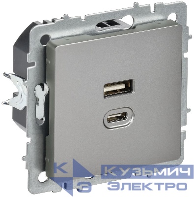 Розетка СП BRITE РЮ11-2-БрС USB A+C 45Вт высокоскор. заряд. сталь IEK BR-U22-045-K46